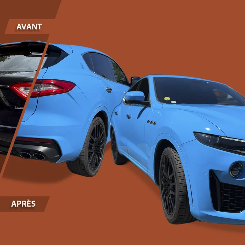 Covering de véhicule réalisé sur une Maserati de particulier : : réalisation par l'agence de publicité Unfluences Graphique en Vendée