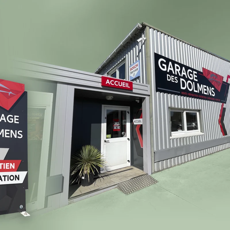 Enseigne pour le Garage des Dolmens : réalisation d'enseigne par l'agence de publicité Unfluences Graphique en Vendée