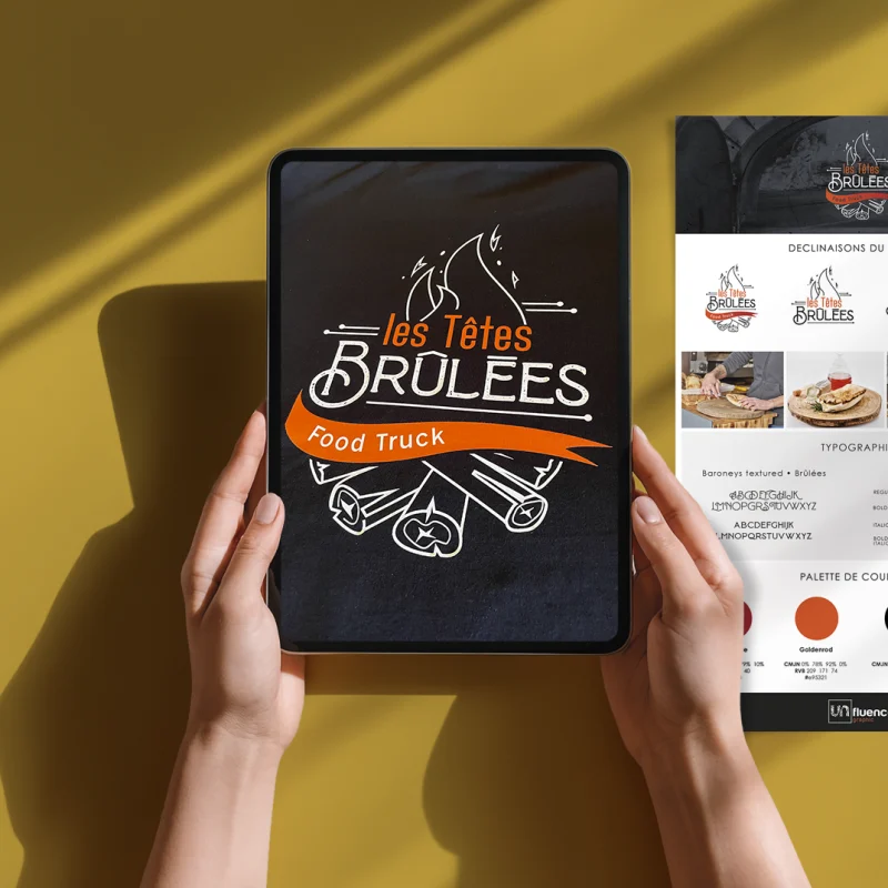 Identité visuelle pour Les Têtes Brûlées : réalisation par l'agence de publicité Unfluences Graphique en Vendée