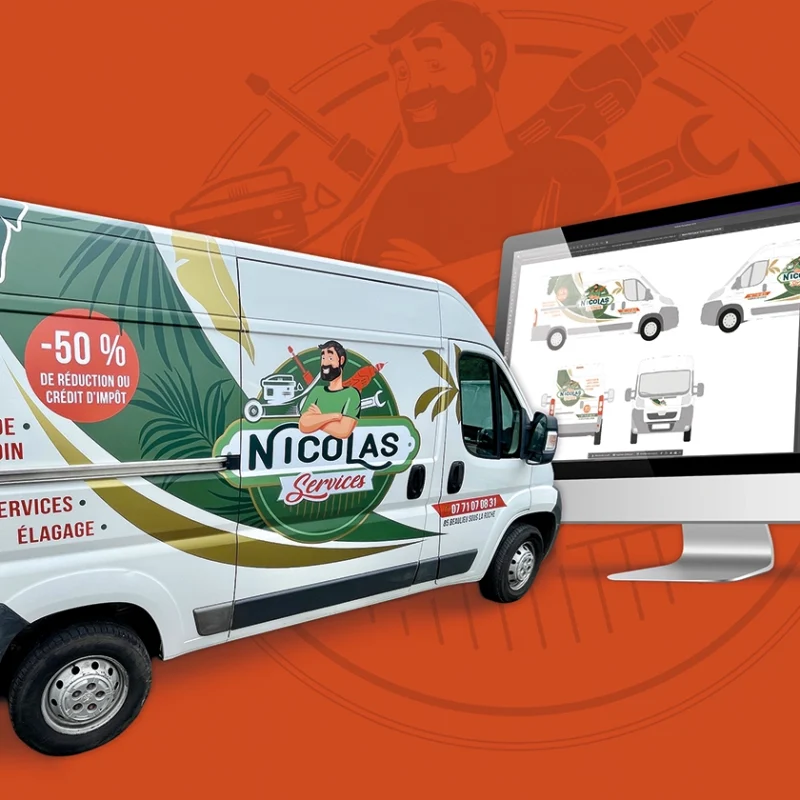 Covering de véhicule réalisé pour Nicolas Services à Beaulieu Sous La Roche en Vendée
