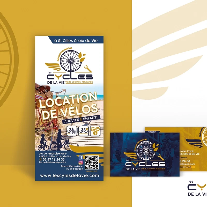 Flyer et cartes de visite réalisés pour Les Cycles de la Vie à st Gilles Croix de Vie en Vendée